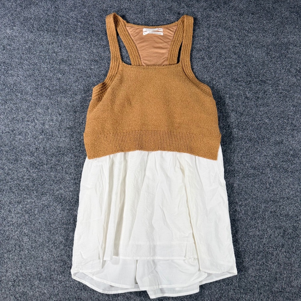 Anthropologie Jenna Twofer Layered Sweater Tank Top Women S Tan White Knit Boho